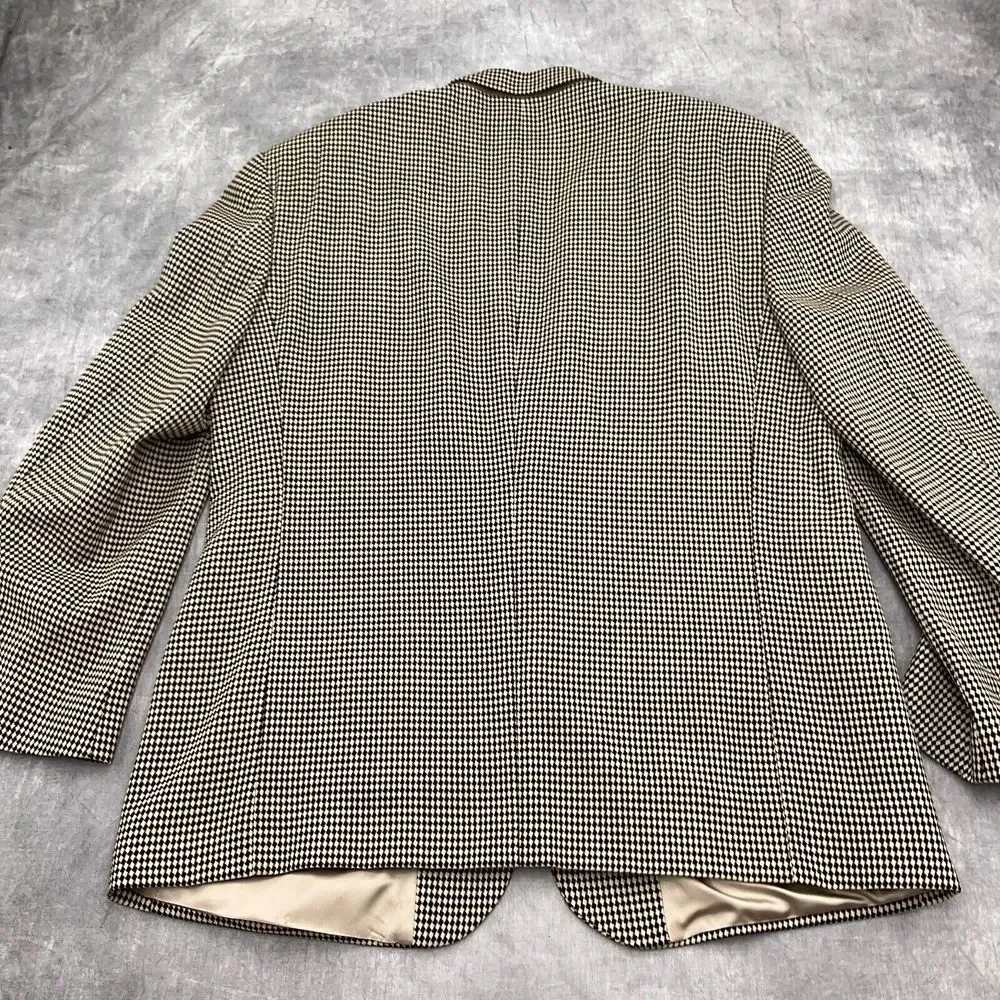 Christian St John Tallia Uomo Blazer Men 46R Black Beige Diamond Jacket USA VTG